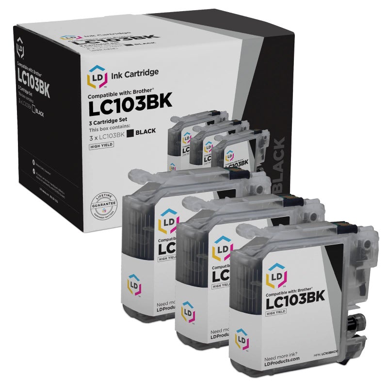 LD Products Compatible Ink Cartridge Replacement for Brother LC103 LC103BK High Yield (Black, 3-Pack) for MFC-J4510DW J245 J285DW J450DW J470DW J475DW J650DW J6720DW J6920DW J870DW J875DW DCP-J152W - Image 1